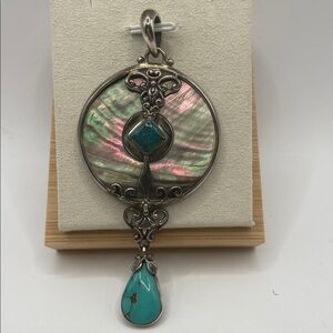 Sterling Silver 924 Grey Mother of Pearl Turquoise Pendant